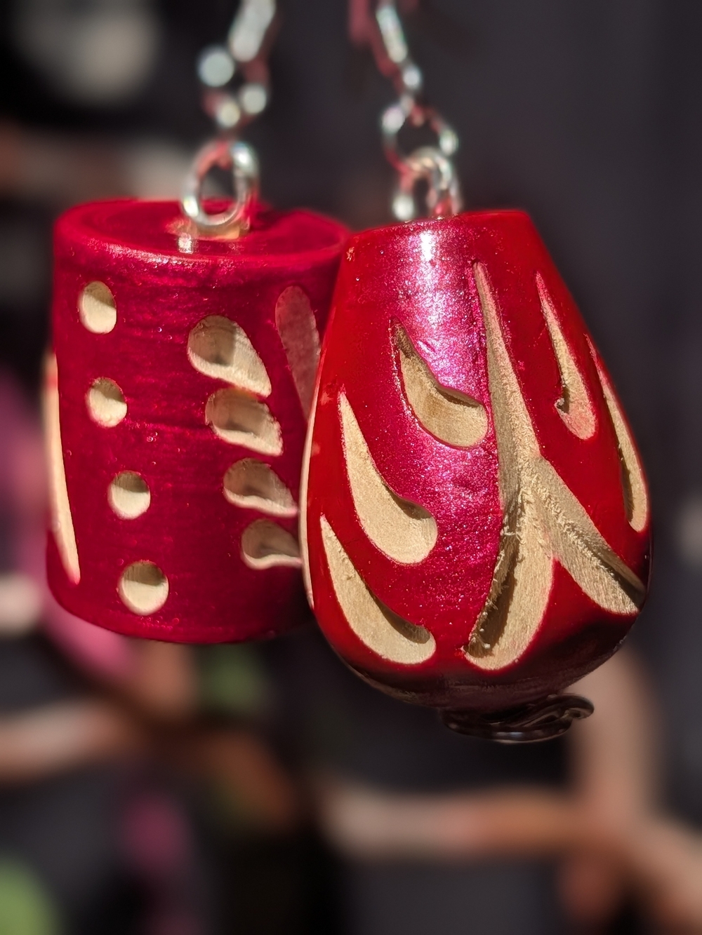Handmade Etched Red Wooden Drop Earrings